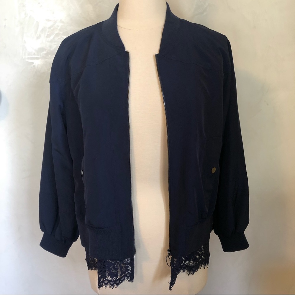 Laundry by Shelli Segal Midnight Blue w/Blue lace hem Bomber Jacket Size 6 - Picture 9 of 14
